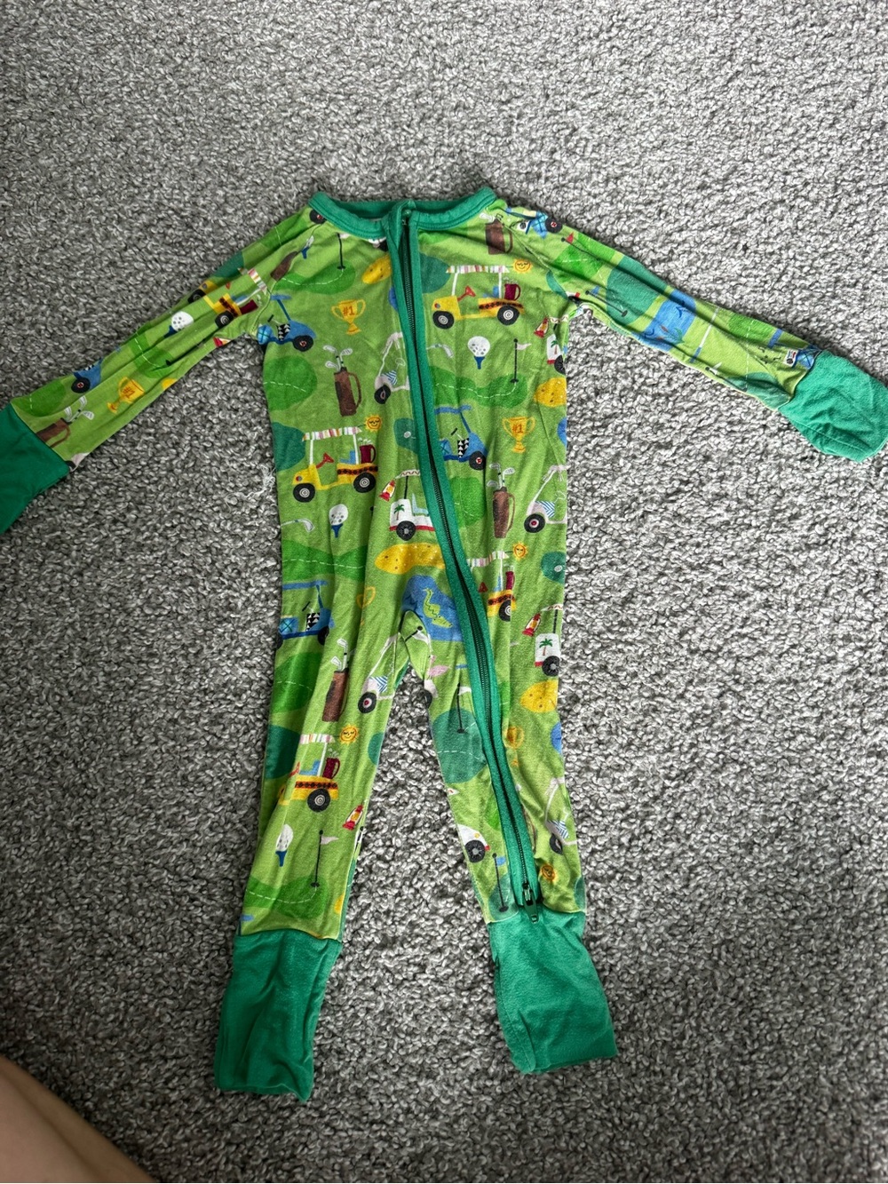 Green Golf Print Kids One-Piece Bamboo Pajama